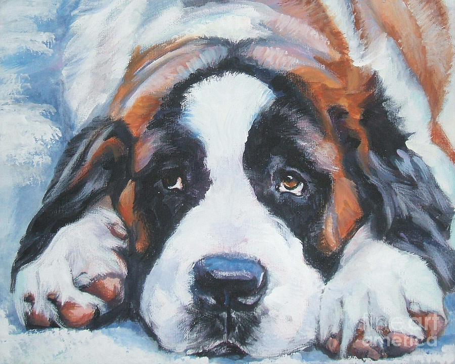 900x720 Saint Bernard In Snow Painting By Lee Ann Shepard - St Bernard Painting