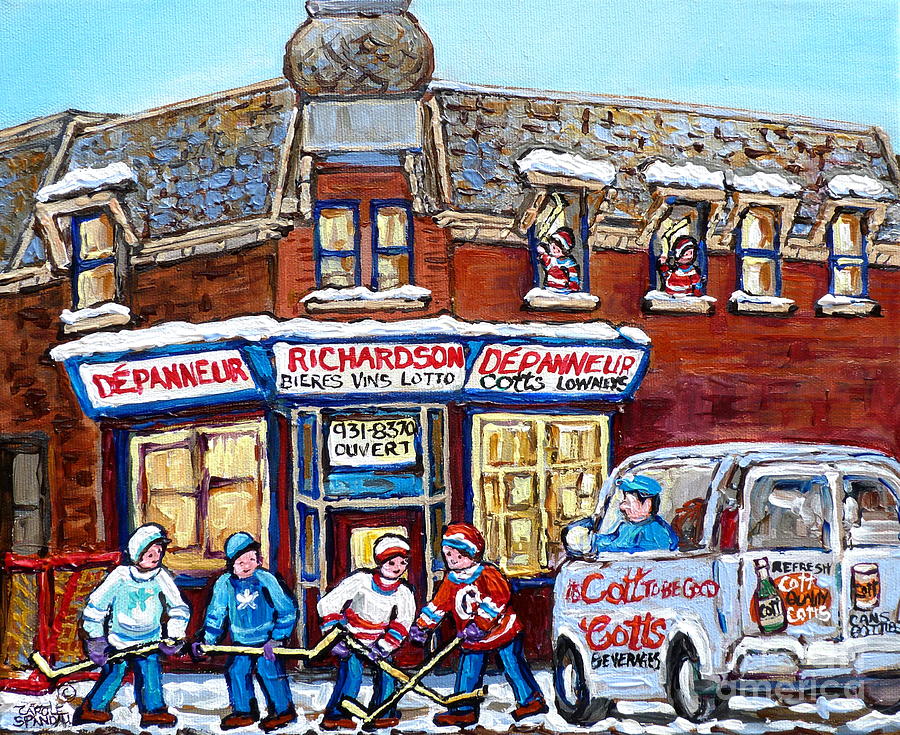 900x735 Pointe St Charles Paintings Hockey Game At Richardson Depanneur - St Charles Painting