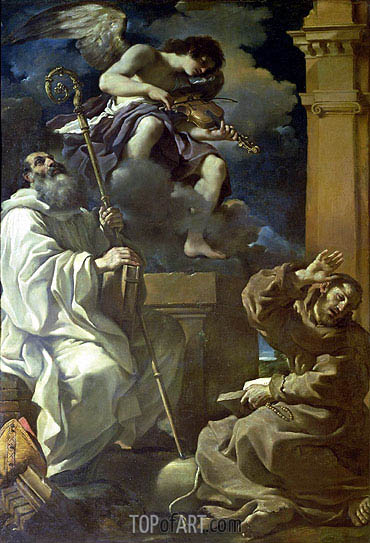 370x543 St. Francis In Ecstasy And St Benedict With An Angel Musician - St Francis Painting