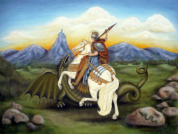 600x451 St. George And The Dragon Painting By Louise Udovich - St George And The Dragon Painting