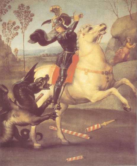 462x560 St George Fighting The Dragon Painting, A Raphael Santi Paintings - St George And The Dragon Painting Raphael