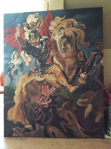 223x300 Knight Armor St George Dragon Original Large Canvas Painting 62 1 - St George Dragon Painting