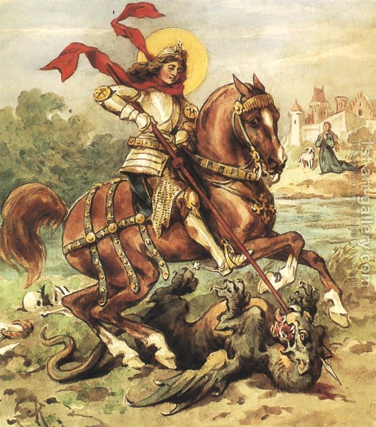 750x852 St. George Killing The Dragon Juliusz Kossak Reproduction 1st - St George Painting