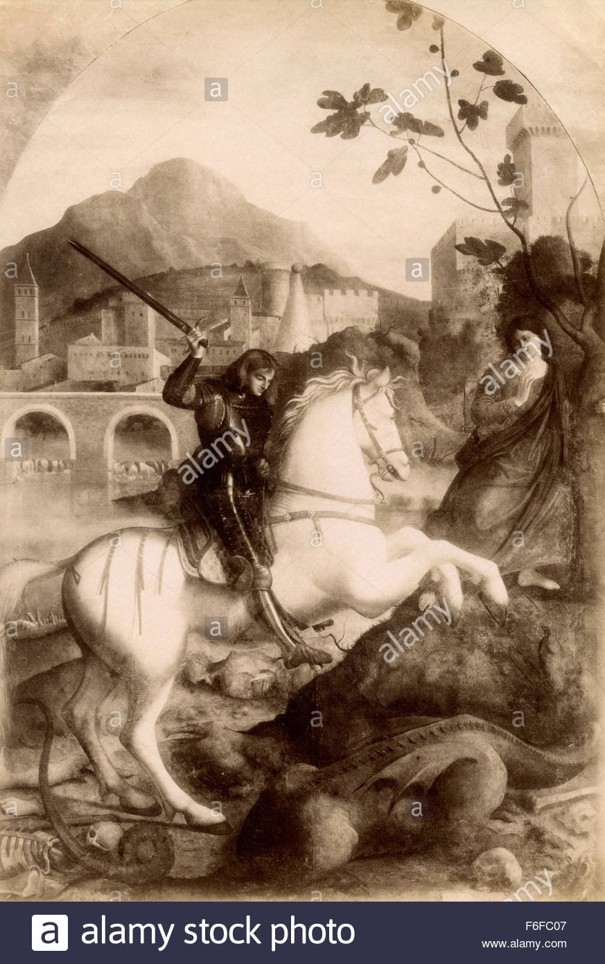 873x1390 St. George Slaying The Dragon, Painting By Basaiti Stock Photo - St George Slaying The Dragon Painting