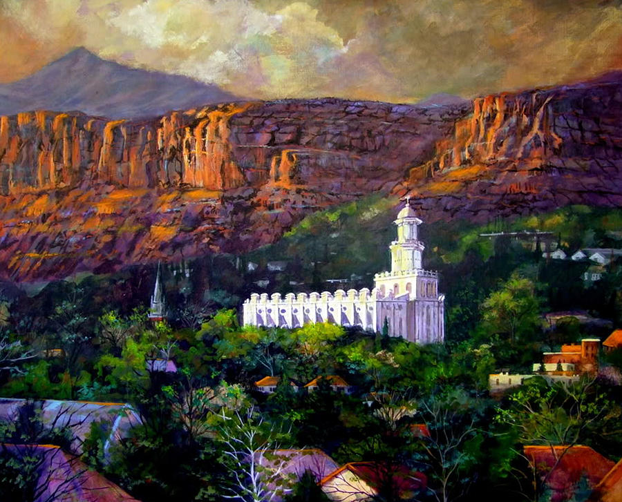 900x727 St. George Temple Red Hills Painting By Marcia Johnson - St George Temple Painting