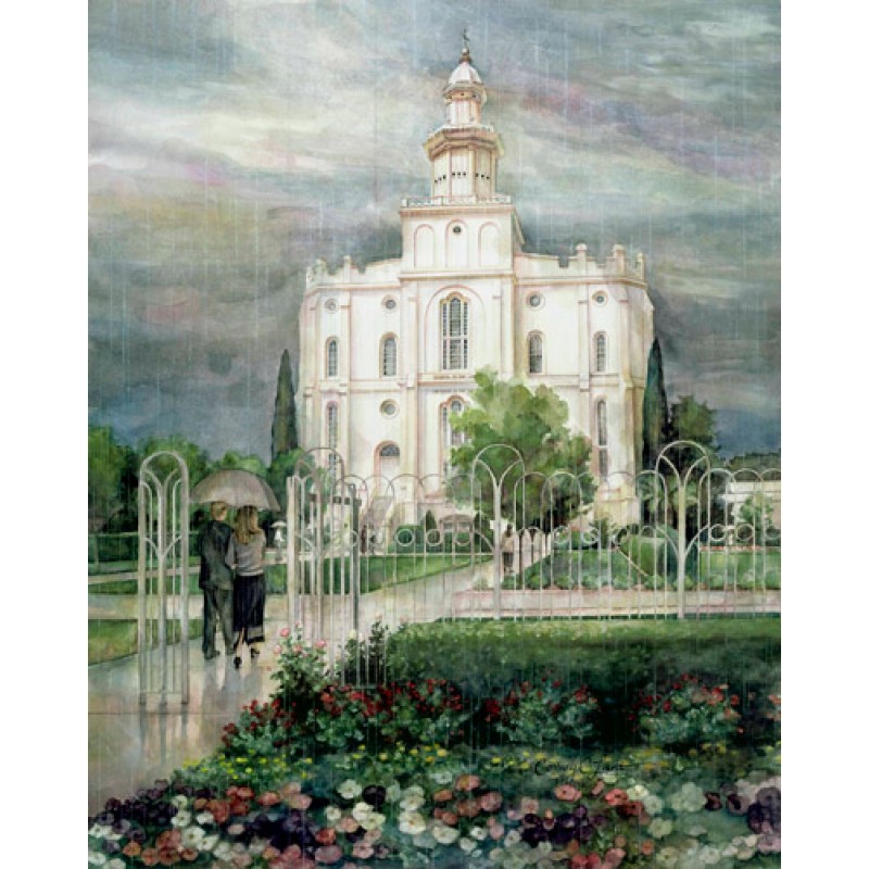 800x800 St. George Temple Watercolor Painting - St George Temple Painting