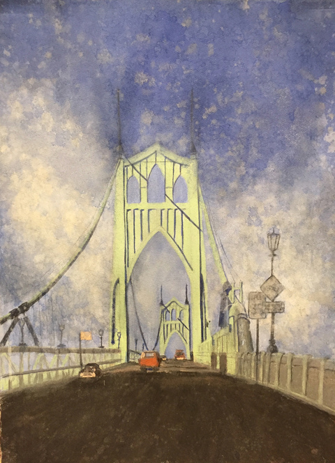 480x664 Diane Hardy Waller Atmospherics, Large Scale Watercolor Paintings - St Johns Bridge Painting