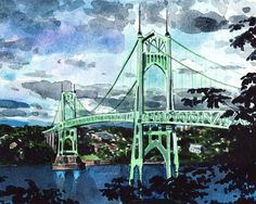 236x188 Portland Oregon Art - St Johns Bridge Painting