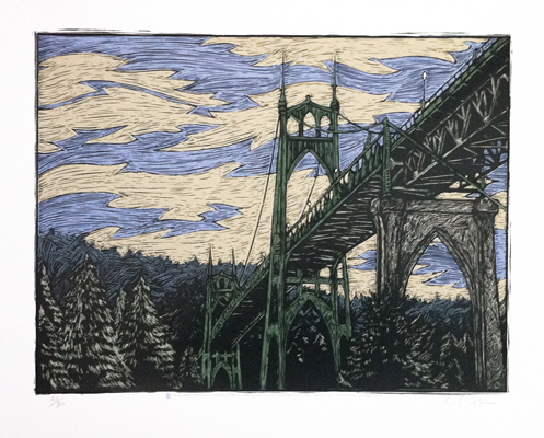 497x400 St. Johns Bridge Art Print 2011 - St Johns Bridge Painting