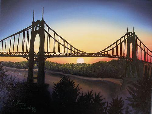 500x375 St. Johns Bridge At Night Painting By Portland Art Creations - St Johns Bridge Painting