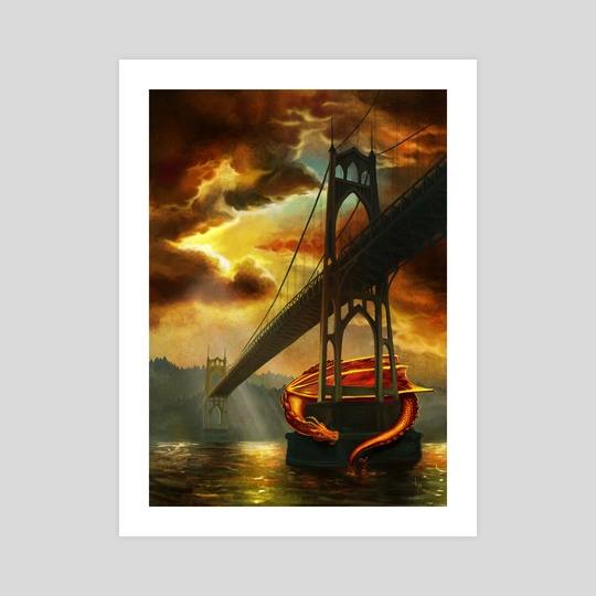 540x540 The Dragon Of The St Johns Bridge, An Art Print By Rebecca Flaum - St Johns Bridge Painting