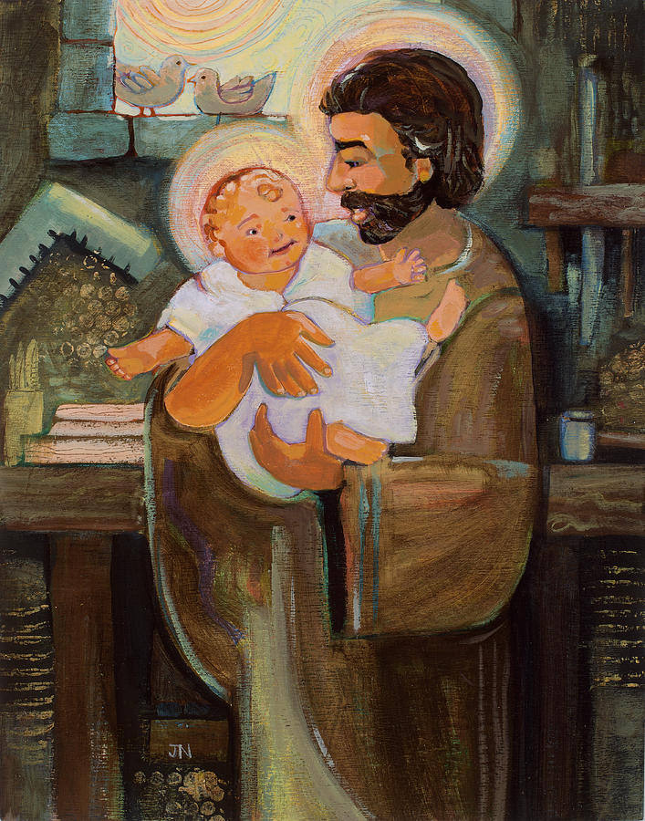707x900 St. Joseph And Baby Jesus Painting By Jen Norton - St Joseph Painting