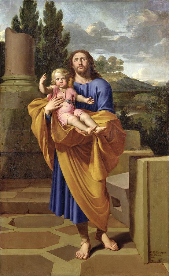 553x900 St. Joseph Carrying The Infant Jesus Painting By Pierre Letellier - St Joseph Painting