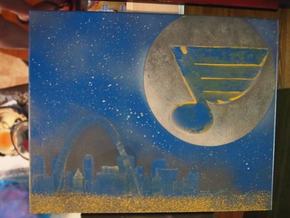 570x428 St. Louis Blues Moon Spray Paint On Canvas By Joeleesmom On Etsy - St Louis Blues Painting