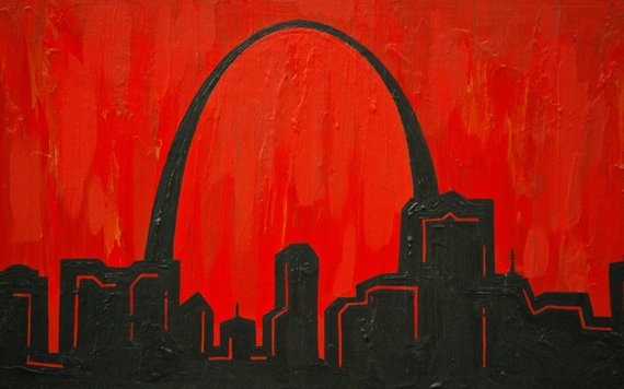 570x356 St. Louis Skyline With Cardinal Red Sky. Original Painting. - St Louis Cardinals Painting
