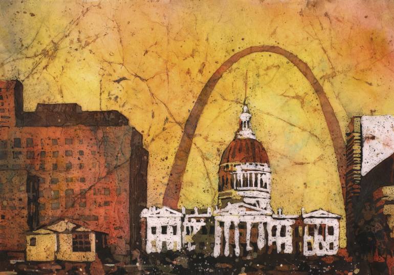 770x537 Saatchi Art Watercolor Batik Painting Of Old Courthouse And Arch - St Louis Painting