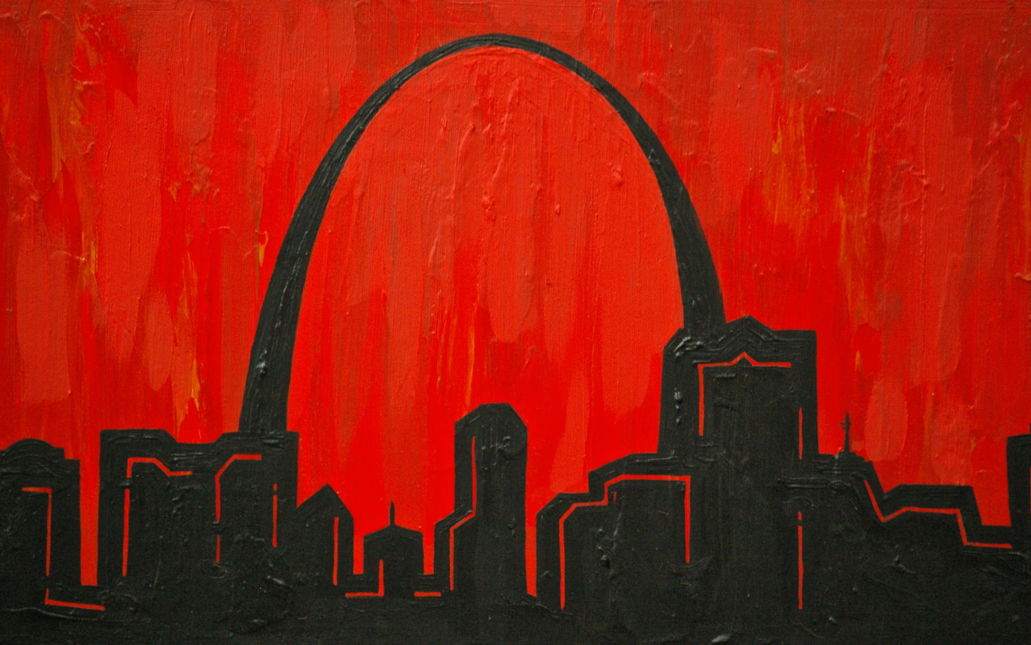 1500x938 St. Louis Skyline With Cardinal Red Sky. Original Painting. - St Louis Painting