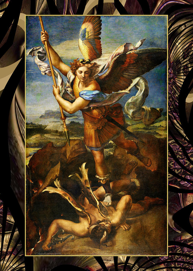 642x900 Raphael Vintage St Michael Painting By Robert Kernodle - St Michael Painting
