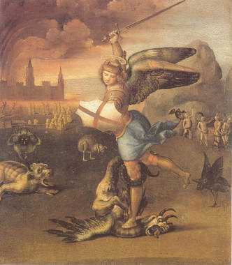 332x380 St Michael And The Dragon Painting, Araphael Santi Paintings - St Michael Painting