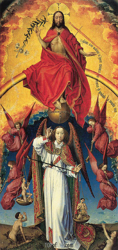 463x980 Christ And St. Michael Van Der Weyden Painting Reproduction - St Michael Painting