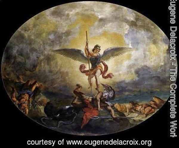 600x497 Eugene Delacroix - St Michael Slaying The Devil Painting
