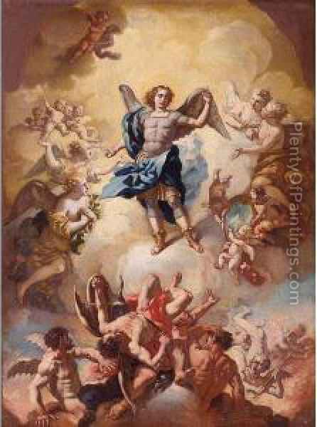 446x600 The Archangel Michael Vanquishing Satan Oil Painting Reproduction - St Michael The Archangel Painting