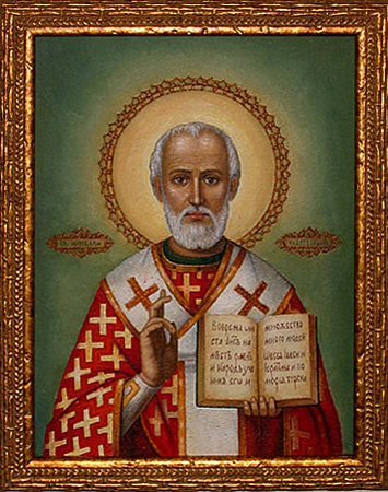 355x450 St. Nicholas Center Saint Nicholas And The Present - St Nicholas Painting
