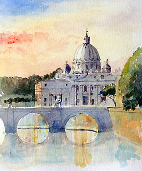290x350 St Peter's Basilica Watercolour Print - St Peters Basilica Painting