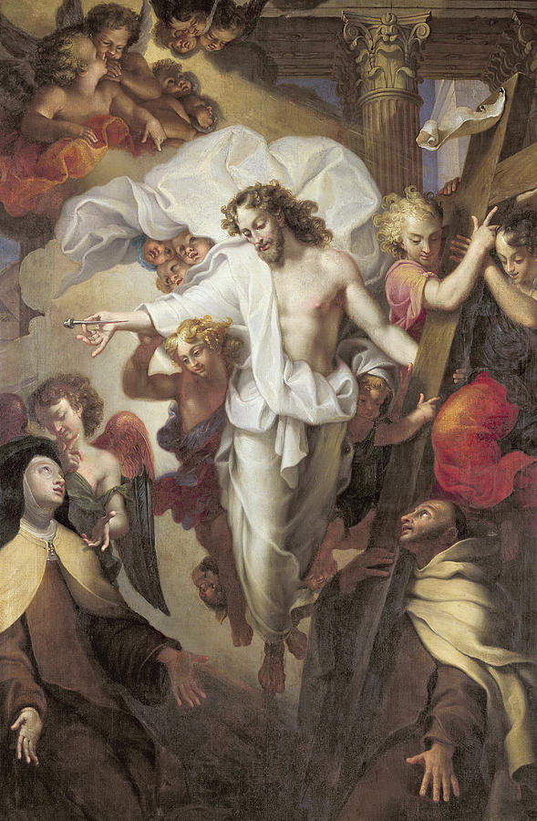 589x900 Christ Resurrected Between St Teresa Of Avila Painting By Michel - St Teresa Of Avila Painting