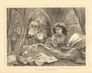 300x239 Children, St. Valentine's Day, Waking Up, Vintage 1874 Antique Art - St Valentine Painting