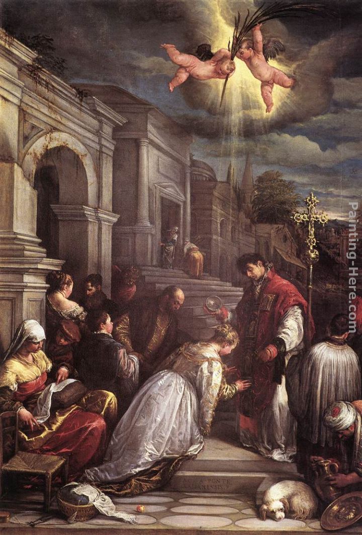 720x1064 Jacopo Bassano St Valentine Baptizing St Lucilla Painting Anysize - St Valentine Painting