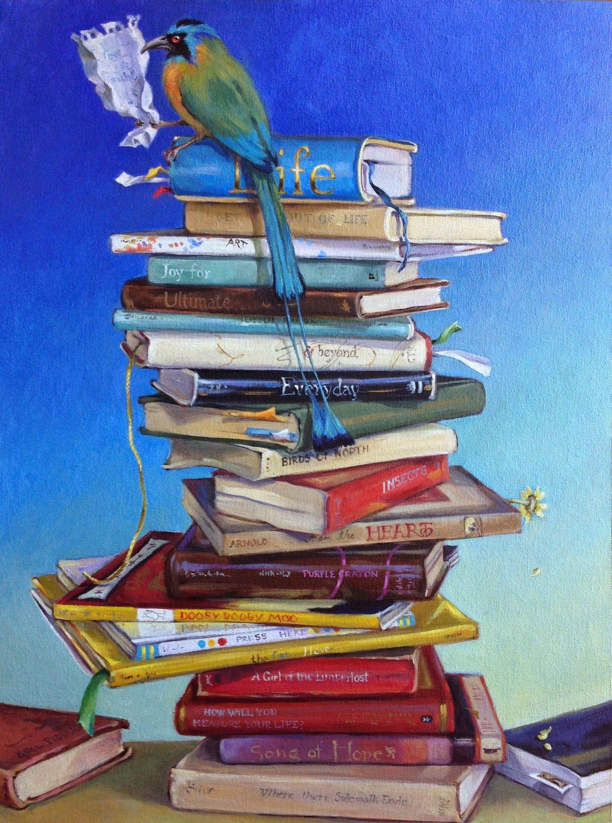 1191x1600 Pin By Ellery Adams Mystery Author On Fine Art Of Reading - Stack Of Books Painting
