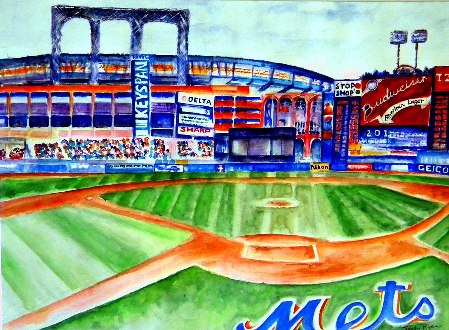 900x662 Shea Stadium Painting By Sandy Ryan - Stadium Painting