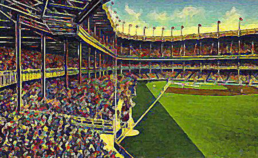 900x553 Yankee Stadium From Right Field 1937 Painting By Dwight Goss - Stadium Painting