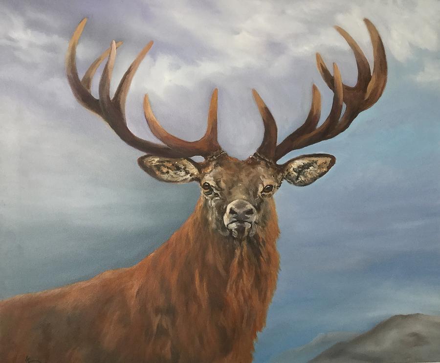 900x742 Red Stag Painting By Jean Walker - Stag Painting