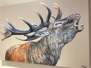 300x225 Huge 3x2ft Canvas Print Of Roaring Stag Painting By Artist Alice - Stag Painting