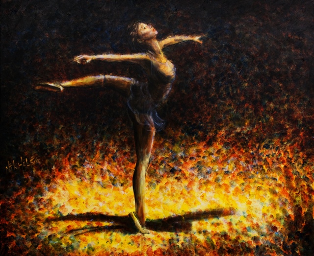 640x523 Painting Of Dancers On Stage - Stage Painting