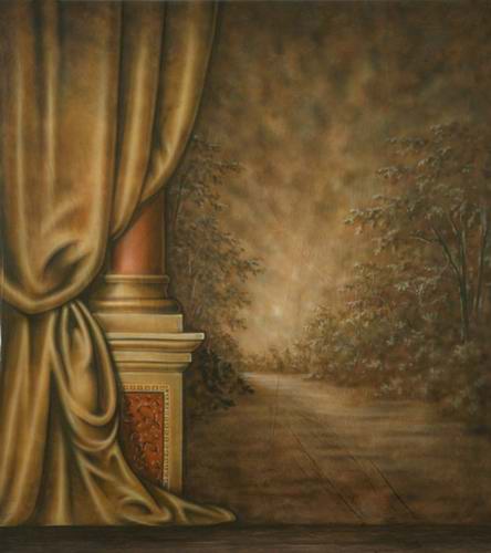444x500 Retro Curtain Stage Oil Painting Style Vinyl Cloth Photography - Stage Painting