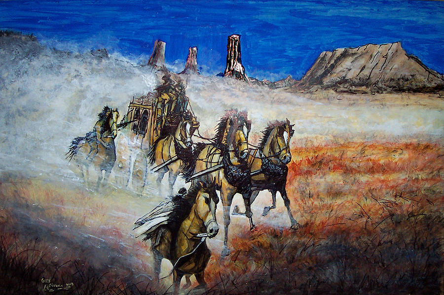 900x599 Stagecoach Being Chased Painting By Gary Mcclemens - Stagecoach Painting