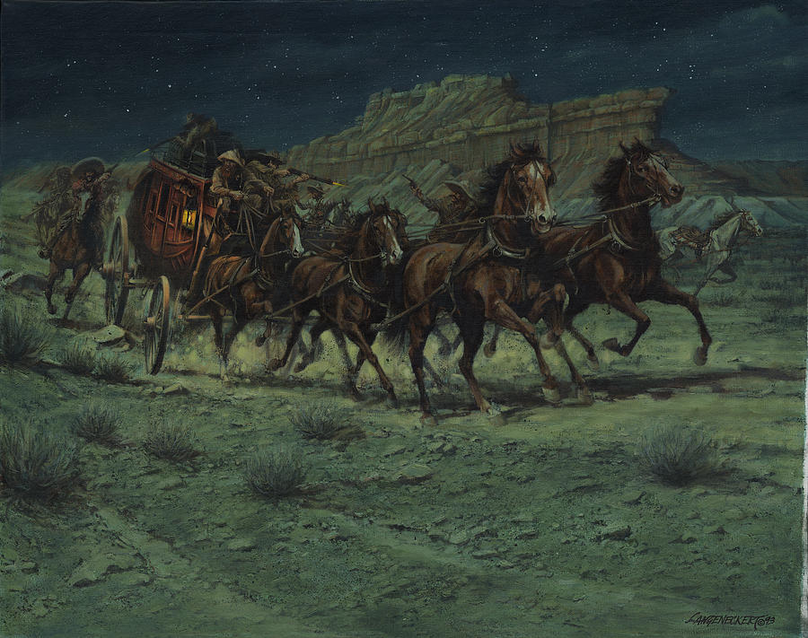 900x711 Stagecoach Six Horse Hold Up Painting By Don Langeneckert - Stagecoach Painting