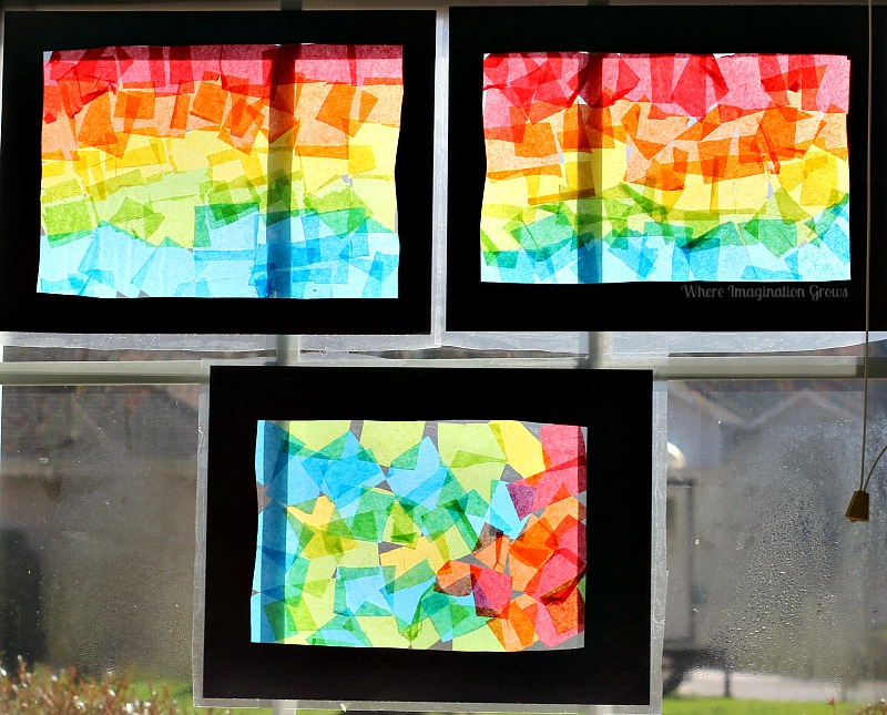 800x645 Fun Rainbow Craft! Tissue Paper Suncatcher Collages - Stained Glass Painting For Kids