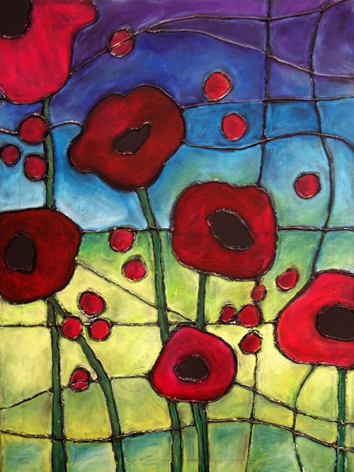 500x667 Hot Glue Gun And Oil Pastels Canvas Create Oct - Stained Glass Painting On Canvas