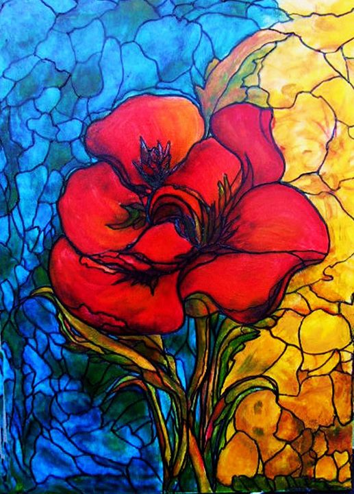 517x720 Red Flower - Stained Glass Painting On Canvas
