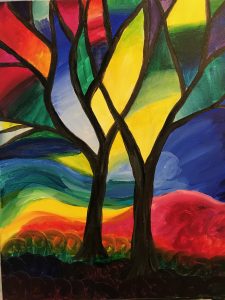 225x300 Stained Glass Trees On Canvas - Stained Glass Painting On Canvas