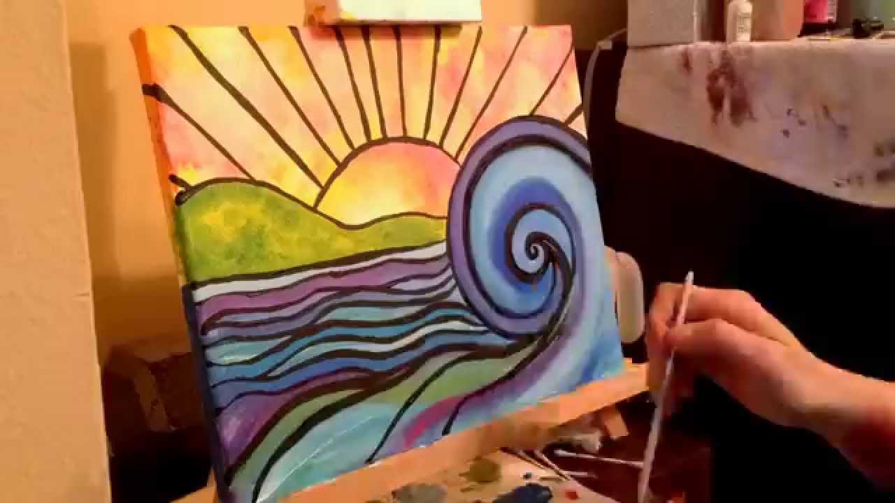 1280x720 Time Lapse Of Stained Glass Beach Painting. - Stained Glass Painting On Canvas