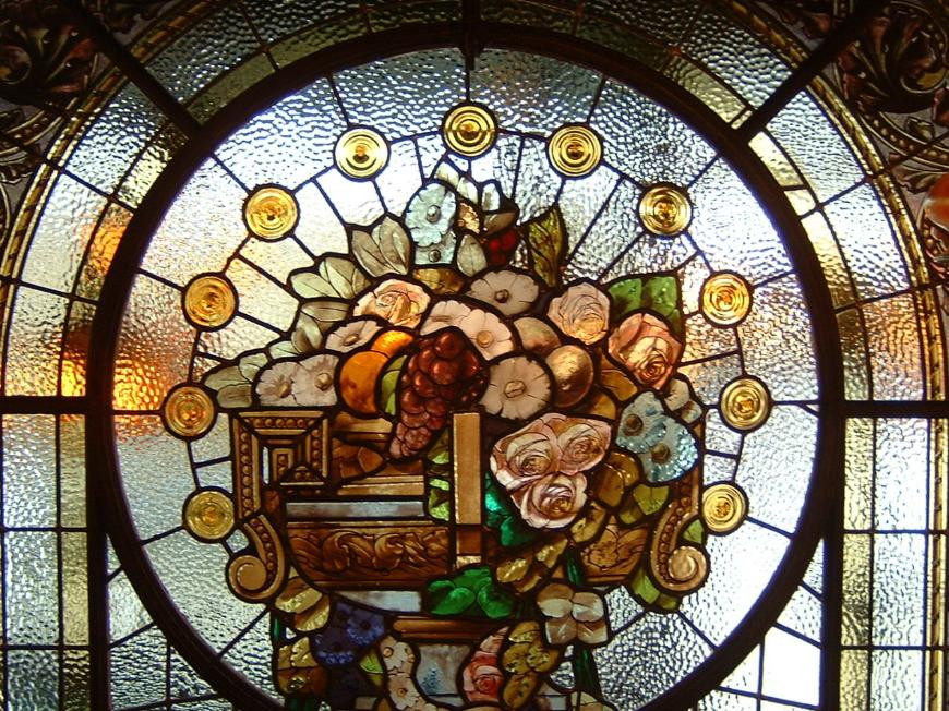 870x652 Stained Glass Window With Cherubfloral Painting - Stained Glass Window Painting