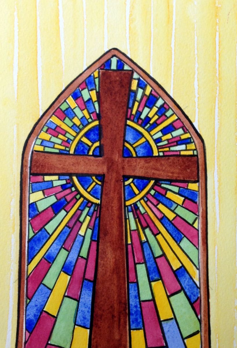 818x1200 Cross Stained Glass Window (Suzanne Berton) - Stained Glass Window Painting