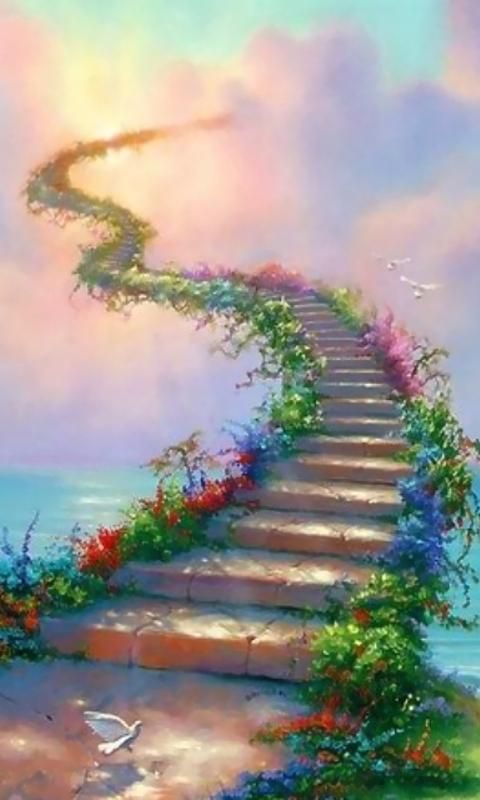 480x800 Steps To Heaven, Along With Flowers And A Majestic Sky. The Dove - Stairway To Heaven Painting