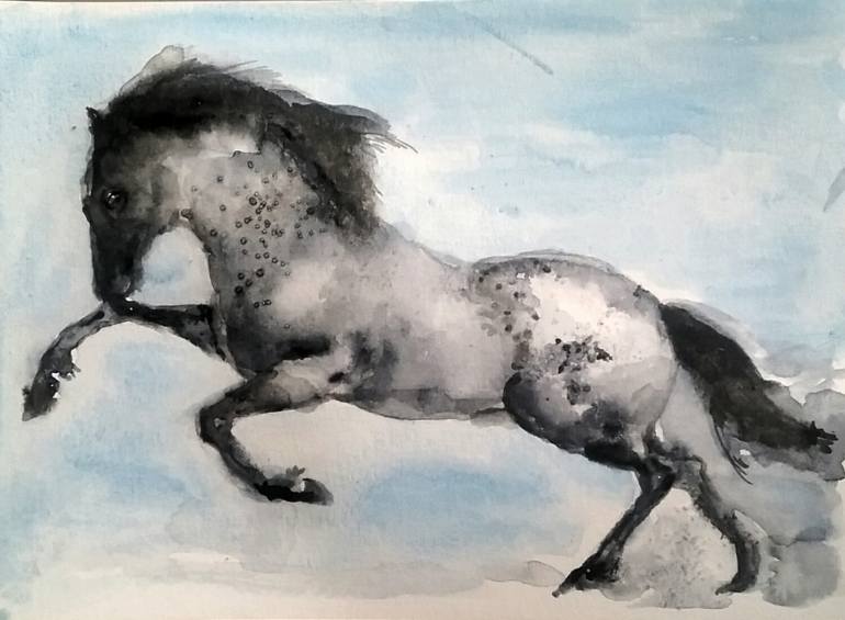 770x565 Saatchi Art Black Stallion Running Free Painting By Daniela Vasileva - Stallion Painting