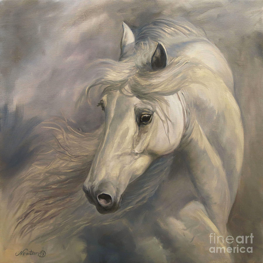 900x900 White Stallion Painting By Jeanne Newton Schoborg - Stallion Painting